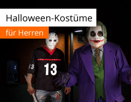 Kleine Grafik zum Thema Halloween mit Männern im Jason Vorhees und Joker-Kostüm